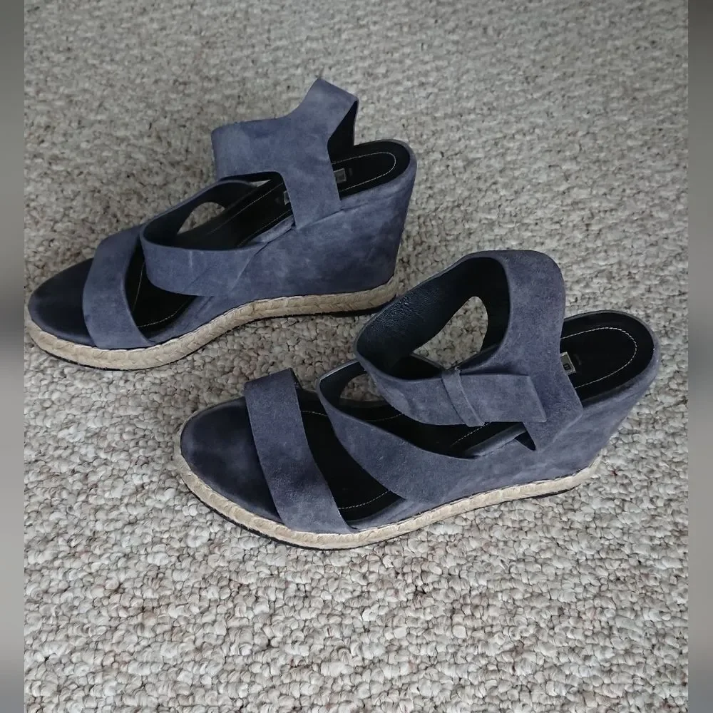 Balenciaga Grey Suede Three Strap Espadrille Wedge Sandals size 9